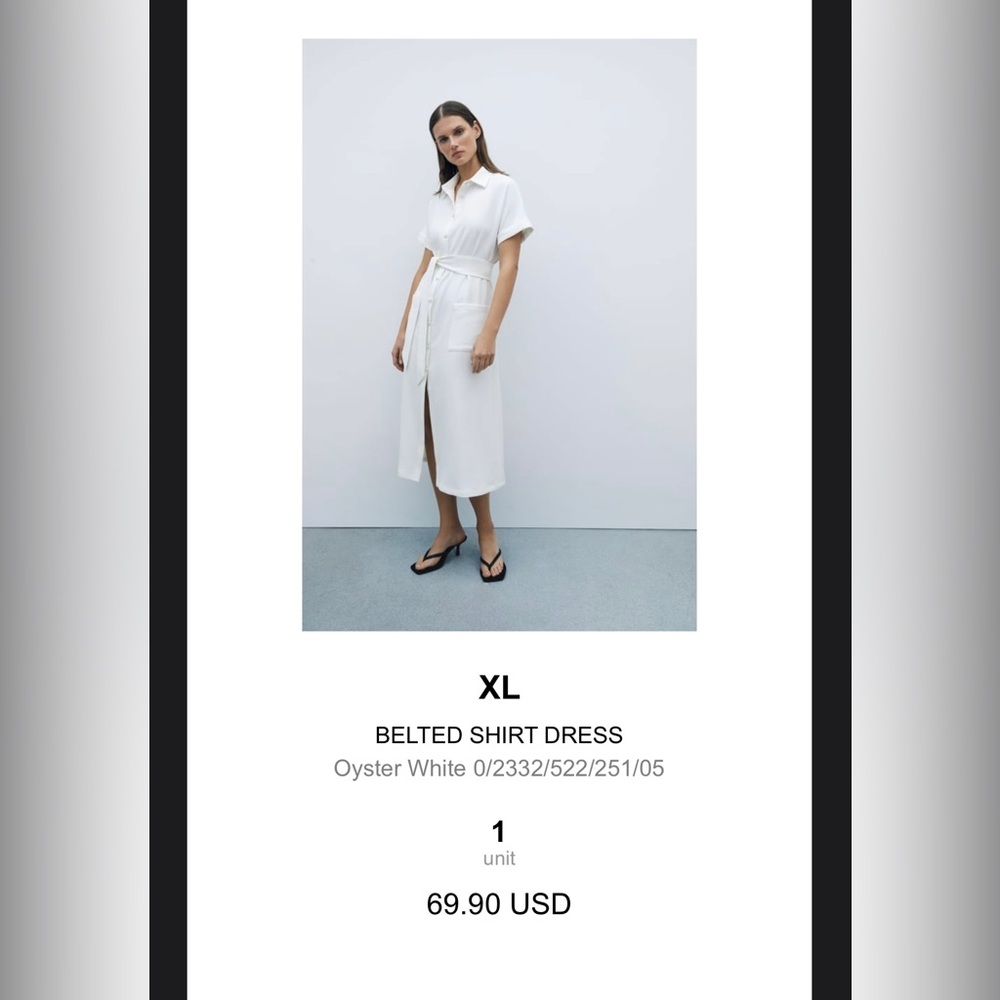 Zara Belted Shirt Dress XL